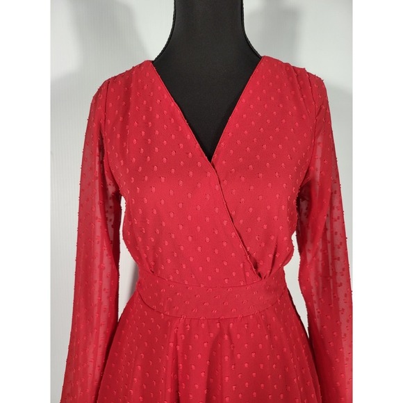 Japna Red Swiss Dot Dress Long Sleeve Ruffle Tiered Mini Dress - Picture 4 of 8